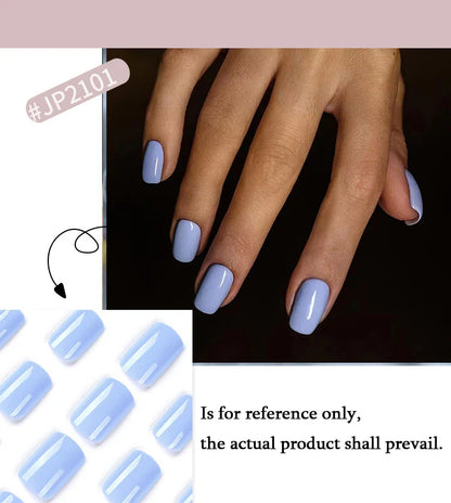 Solid Color Wearable Nail Art Fashion Red Blue Rose Pink Square Shape Finished False Nails Press on Nails with Glue Wholesale
