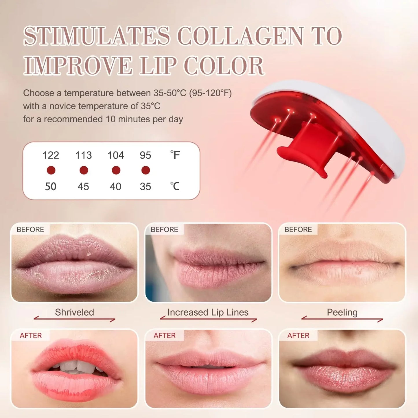Lip Plumper Device Red Light Therapy, 2 in 1 Lip and Eye Care Tool with Heated for Anti-Aging, Smooth Lip Wrinkles, Lip Plumper