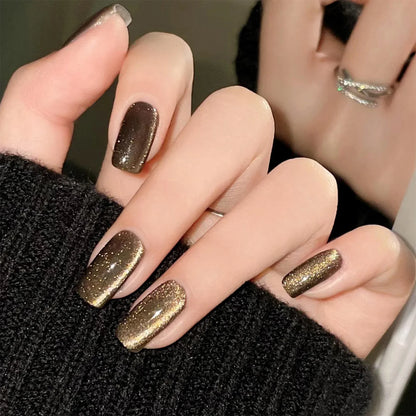 24pcs Round Fake Nails Cat Eye Glitter Press on Nail Full Cover Wearable Artificial Nail Tips for Girls Gifts Free Shipping