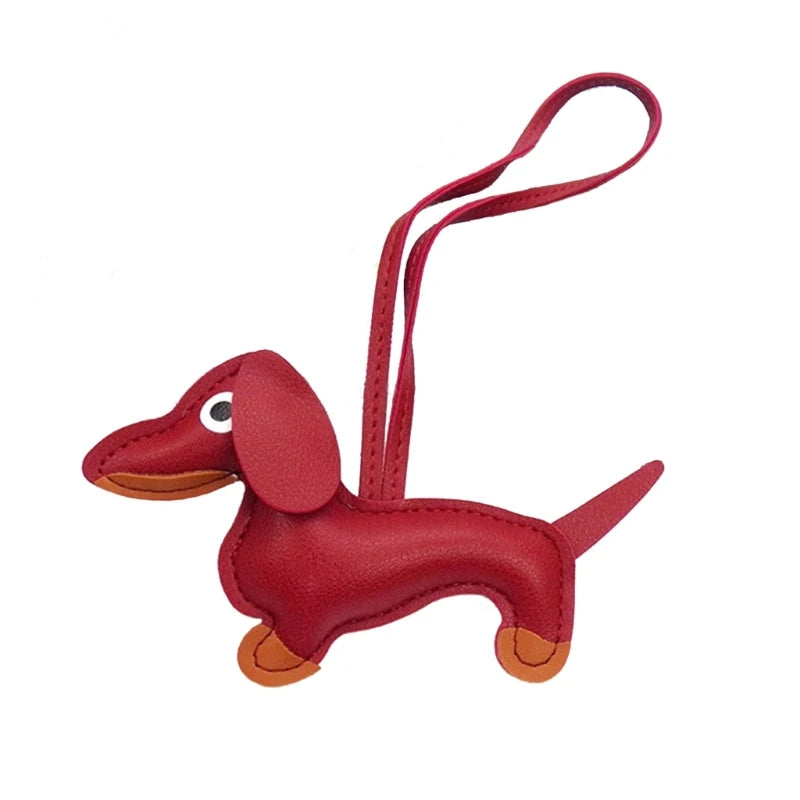 Mini Dachshund Dog Keychain  PU Leather Animals Keyring Hanging Ornament Backpack Handbag Charm Gift for Men Women