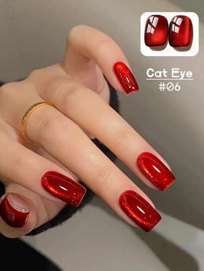 1-6pcs WS New Year Nails Autumn Winter Red Nails Golden Cat Eye Gel Nail Polish 2025 Y2K Nails Flash Whitening Popular Nail Art