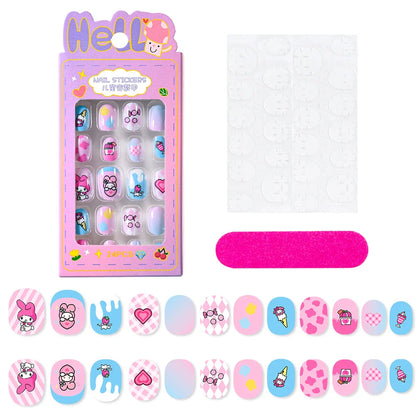 12pcs Kids 3D Stereo Sanrio Fake Nails Patch Sweet Girls Cute Cartoon Hello Kitty press on nails Kuromi Child Wearable FalseNail