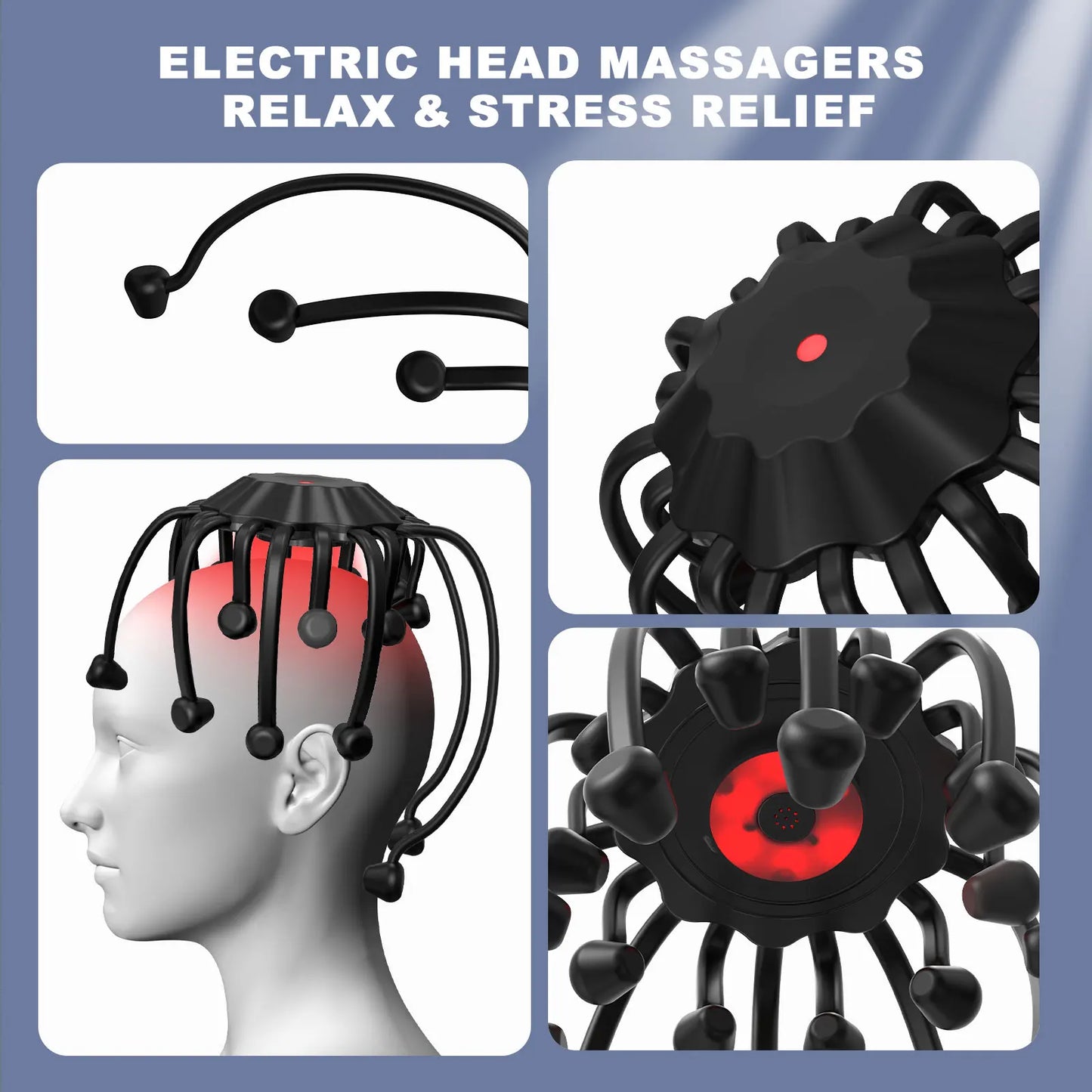 KTS Electric Head Massager Octopus Massager 20 Contracts 5 Modes Scalp Massager 2 Extra Long Contract Red Light Therapy Device