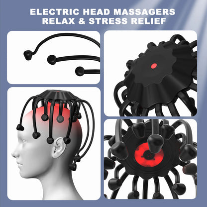 KTS Electric Head Massager Octopus Massager 20 Contracts 5 Modes Scalp Massager 2 Extra Long Contract Red Light Therapy Device