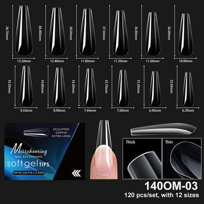 Luxury Acrylic False Nail Tips Almond Coffin Full Cover Super Clear Square Artificial Extension Soft Gel Tip Salon Manicure Tool