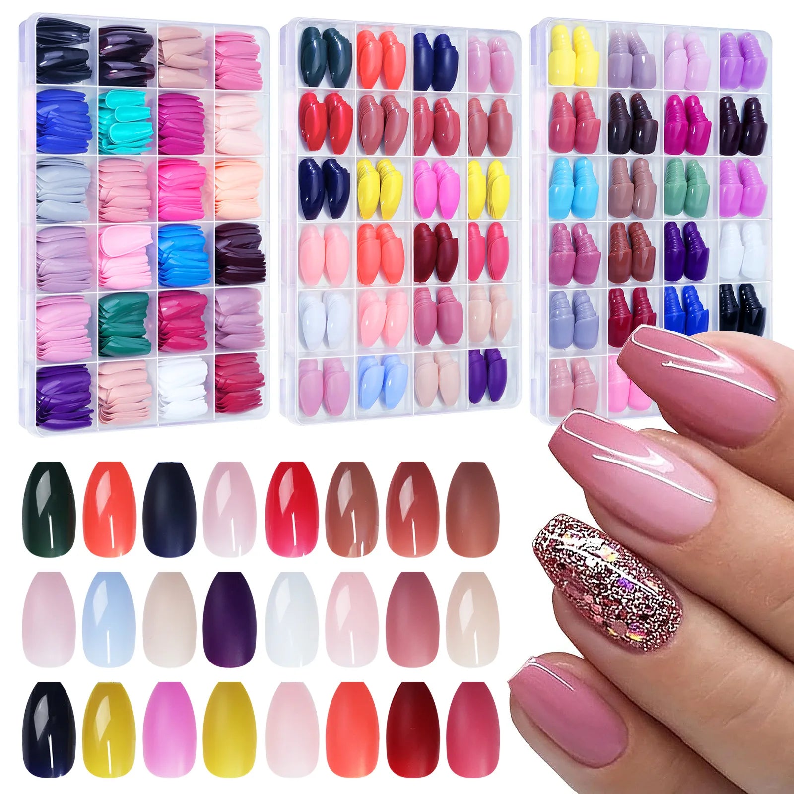 576Pc False Nail Press On Acylic Nails Extension Square Ballet Almond Full Cover Soft Gel Tips Extension DIY Manicure Kits Tools