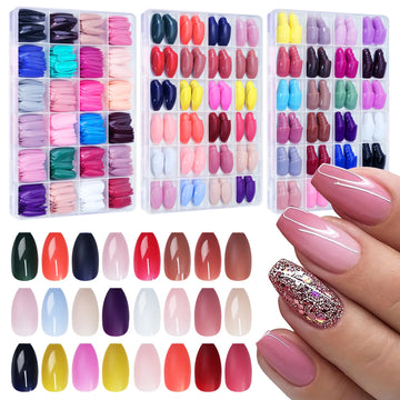 576Pc False Nail Press On Acylic Nails Extension Square Ballet Almond Full Cover Soft Gel Tips Extension DIY Manicure Kits Tools