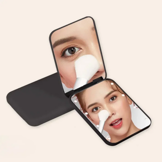 Compact Folding Mirror Portable Mini LED Makeup Mirror With 8 LED, 2x Magnification Button Battery Powered