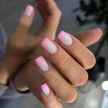 Simple Pink French Wearable Fashion Short Square Fake Nails Detachable Full Cover Finished False Nails Press on Nails with Glue