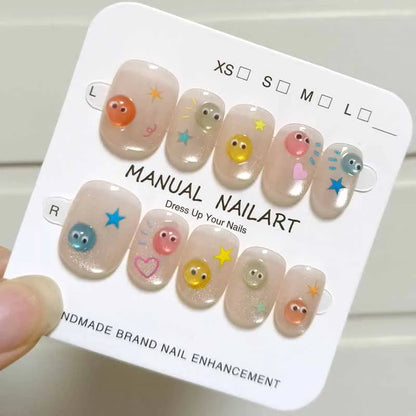 10Pcs French Style New Cute 3D Small Eyes Wearable Nails Patch Nail and Nail Accessories Press on Nails Detachable Nail Tips