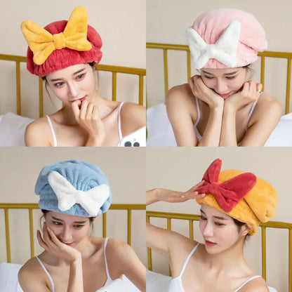 Microfiber Drying Hair Caps For Women Girls Quick Dry Hair Towel Turban Hat Bathing Soft Hair Towel Wrap With Cute Butterfly Bow