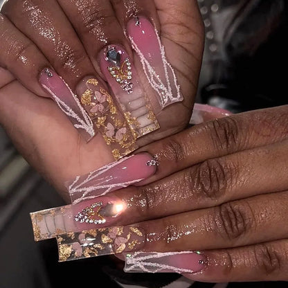 24Pcs Long Square False Nails Simple White French Fake Nails Wearable Ballet Coffin Full Cover Nail Tips Acrylic Press on Nails