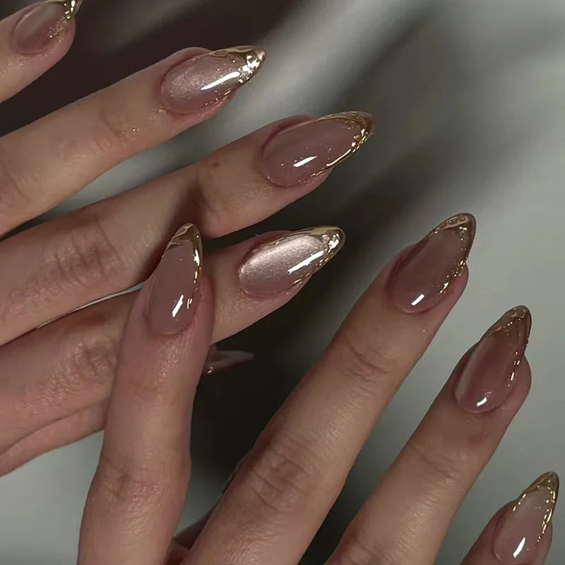 24pcs/Box Long Coffin False Nails Art Rose with Glue Wearable Nude Pink White Color Jelly Nails Tips Full Cover Press on Nails