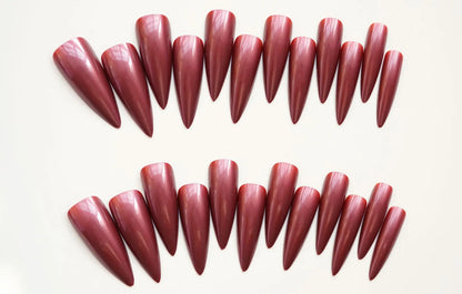 24pcs Super Long Stiletto Fake Y2K Nails Press On Vintage Wine Red False Nails With Designs Full Cover Fashion Almond Nail Tips