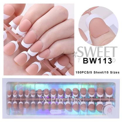 150/160pcs Short Square Fake False Nails Tips Soft Gel Press On Nail Artificial French y2k Nail Supplies for Women Manicure Tool