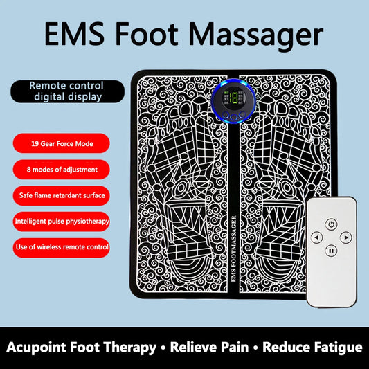 EMS Foot Circulation Massager Electric Feet Massage 8 Modes USB Rechargeable Foot Booster Remote Control for Relax Feet and Legs
