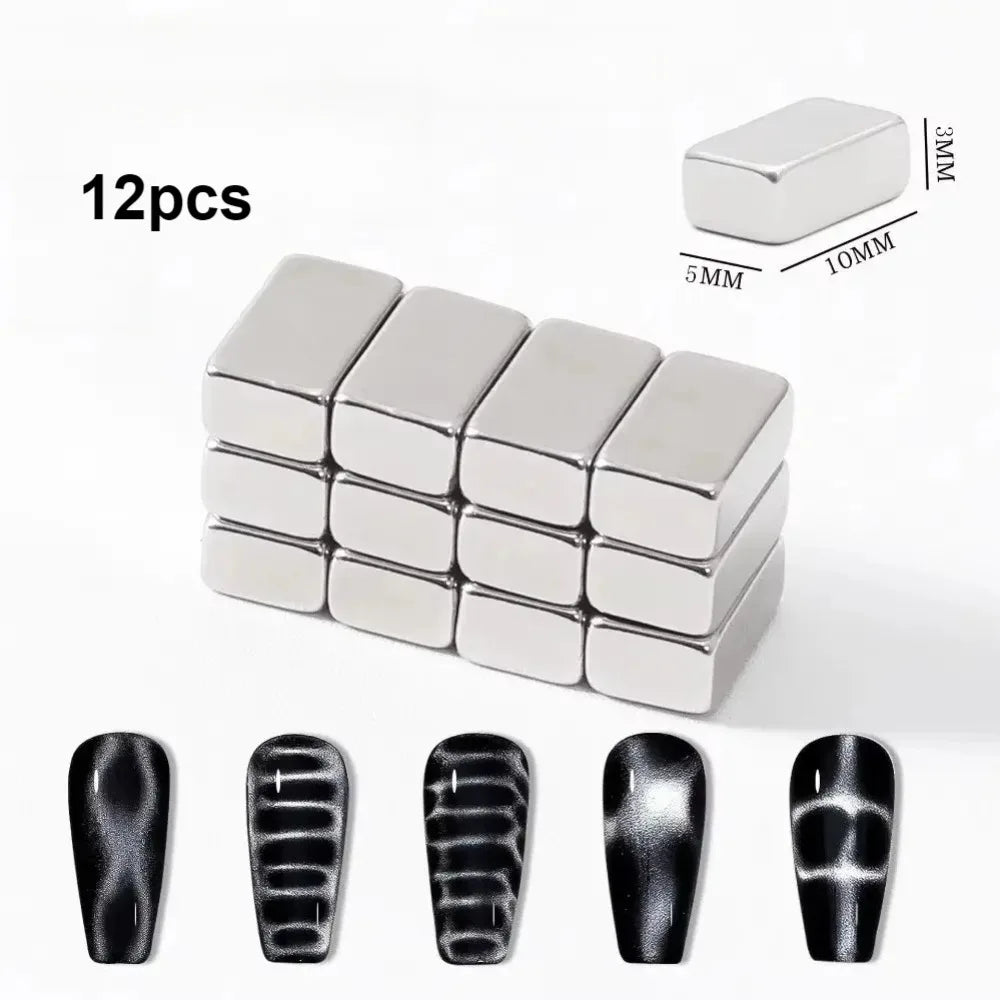 12pcs Crocodile Pattern Nail Magnet Nail Art Cat Eye Snake Skin Wave Geometric Nail UV Attraction Magnets Set Manicure DIY Tool