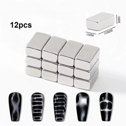 12pcs Crocodile Pattern Nail Magnet Nail Art Cat Eye Snake Skin Wave Geometric Nail UV Attraction Magnets Set Manicure DIY Tool