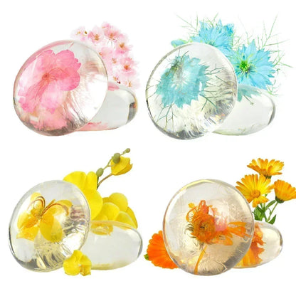 100g Transparent Handmade Soap with Real Fresh Flower Amino Acid Infused Creative Floral Handmade Bar Soap