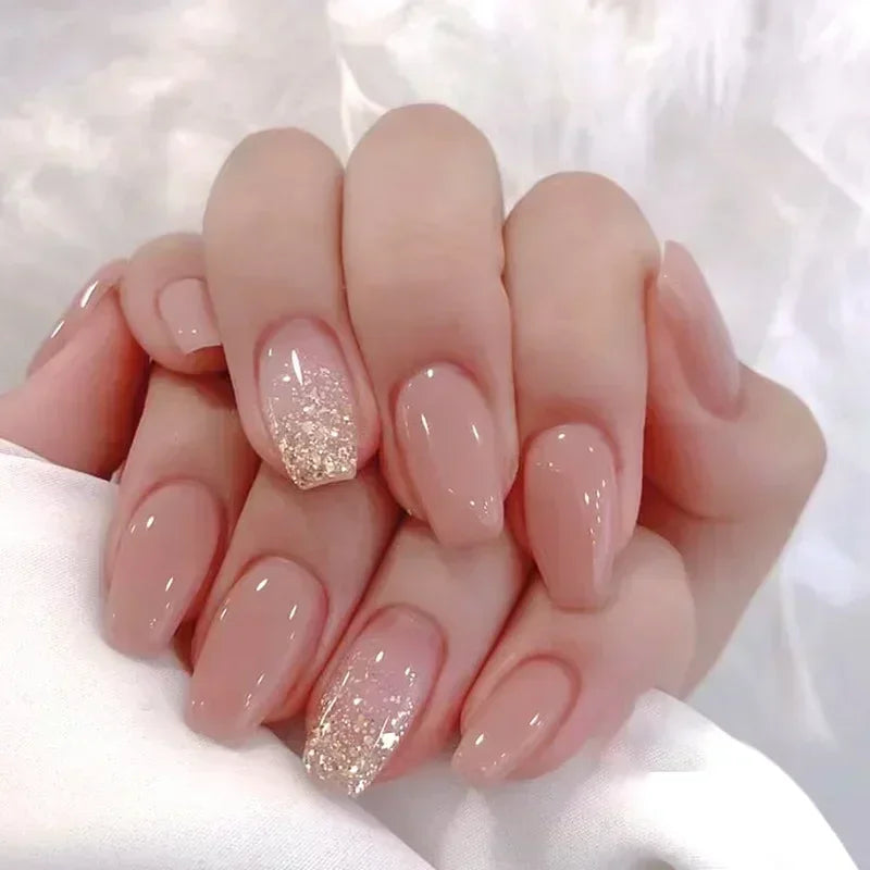 24Pcs Short Solid Color Wine Red Fake Nail Tips with Glue Glitter Square/round Head False Nails Wearable Ballet Press on Nails