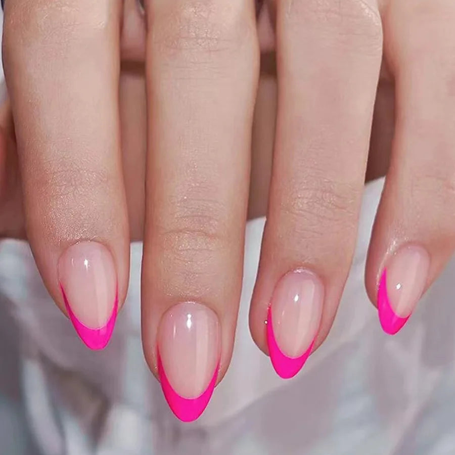 24Pcs Solid Nude Color Fake Nails with Jelly Glue Short Almond Press on False Nails Wearable Oval Finished Full Cover Nail Tips