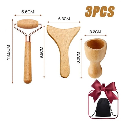 Face Massage Roller Wooden Facial Maderotherapy Lifting Wood Therapy Massage Kit Anti-Cellulite Facial Lifting Wrinkle Remover