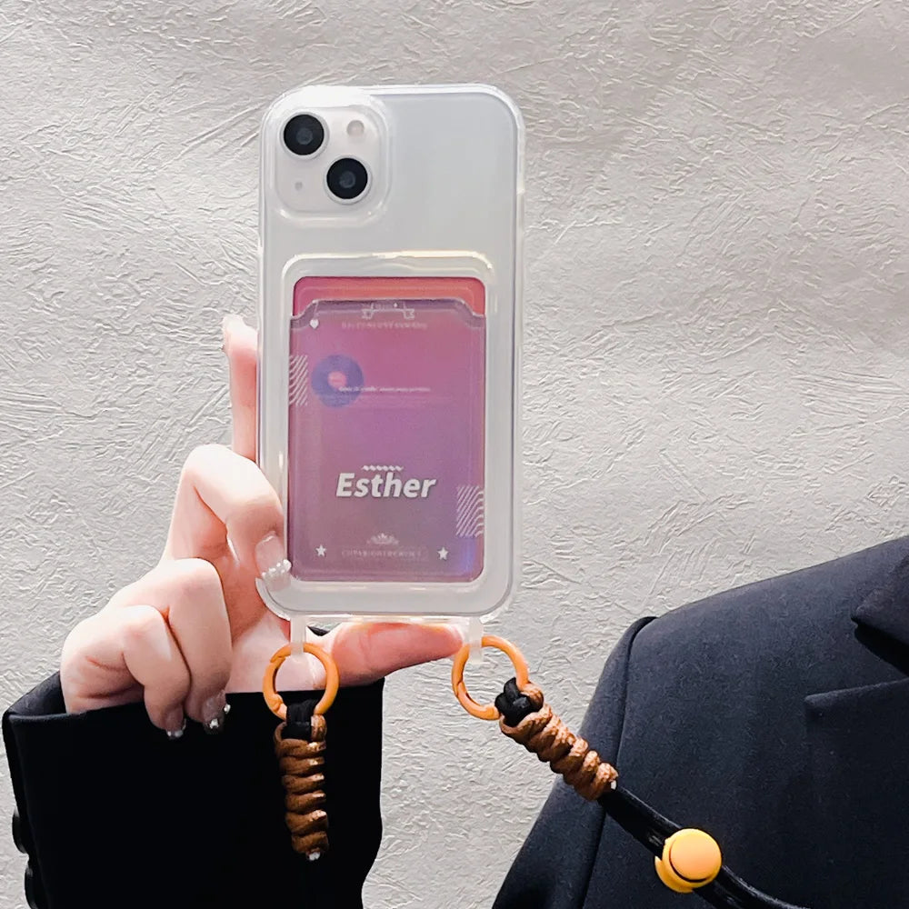 Card Holder Phone Case For iPhone 16 Pro Case iPhone 11 12 13 14 15 17 Pro Max SE XR 7 8 Plus Crossbody Lanyard Strap Rope Cover