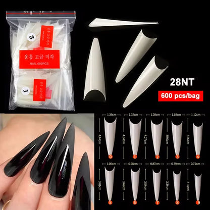 Super Long Sharp Nail Tips Fake Natural Transparent False Nails Durable Extension Acrylic UV Gel Manicure Salon Tools Supplies