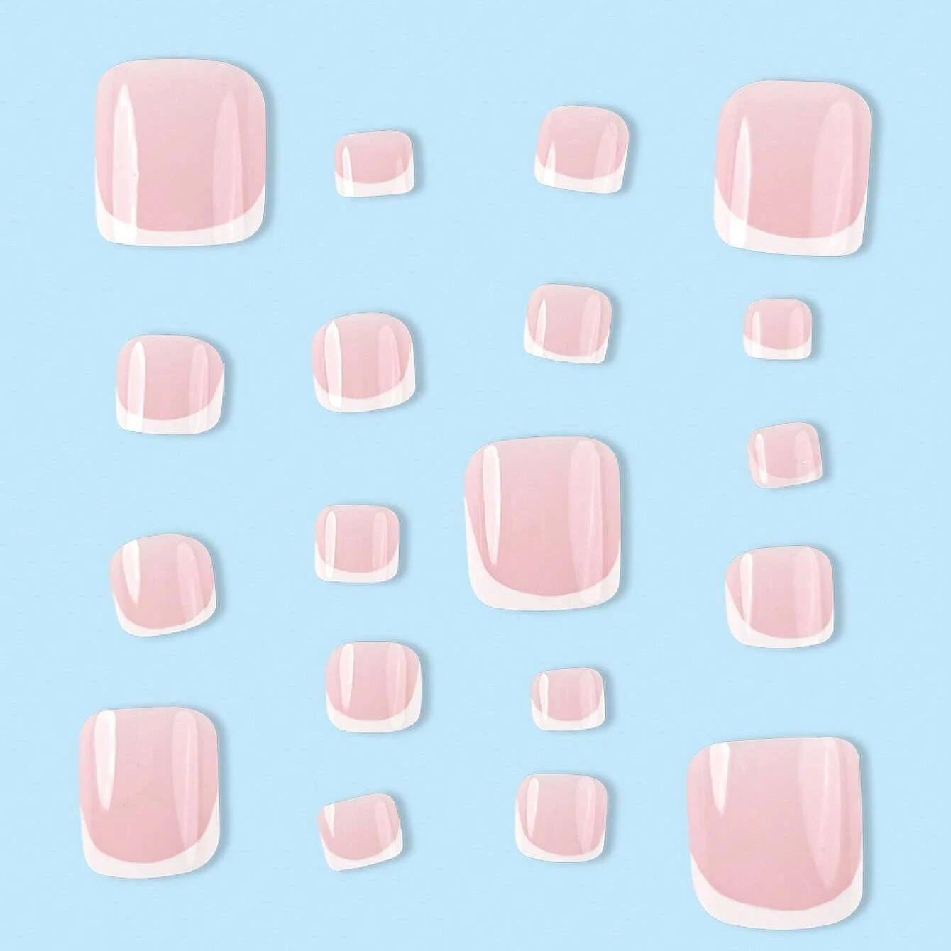 24pcs French Fake Toenails Pink Gradient Full Cover Short Square Toe Nails Foot Nails Tips for Women Girls