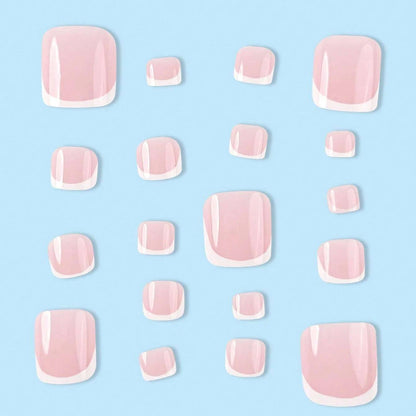 24pcs French Fake Toenails Pink Gradient Full Cover Short Square Toe Nails Foot Nails Tips for Women Girls