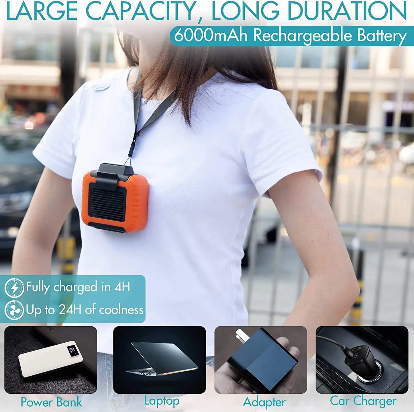 Mini Air Conditioner Waist Clip Fan with 8-24H Neck Fan 3 Speeds USB Rechargeable  Personal cold fan Summer Outdoor Work Jobsite