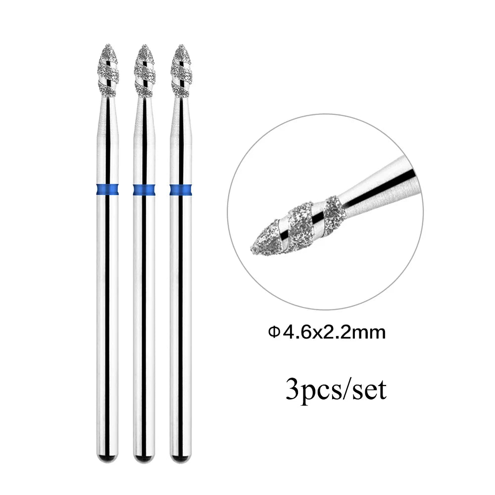 TP 3pcs/set Flame Diamond Nail Drill Bits 3/32'' Russian Electric File Bits Milling Cutter for Manicure Cuticle Remove Nail Tool