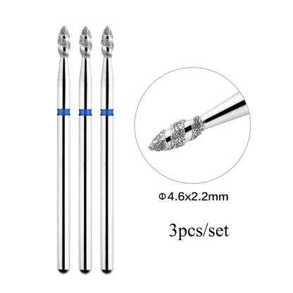 TP 3pcs/set Flame Diamond Nail Drill Bits 3/32'' Russian Electric File Bits Milling Cutter for Manicure Cuticle Remove Nail Tool