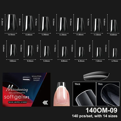 Luxury Acrylic False Nail Tips Almond Coffin Full Cover Super Clear Square Artificial Extension Soft Gel Tip Salon Manicure Tool