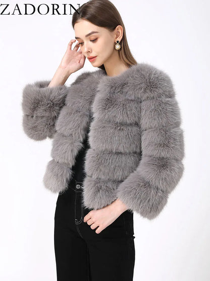 ZADORIN S-6XL Mink Coat Winter Black White Faux Fur Coat Woman Elegant Fluffy Faux Fur Jacket Top Short Fur Coats Woman Clothing