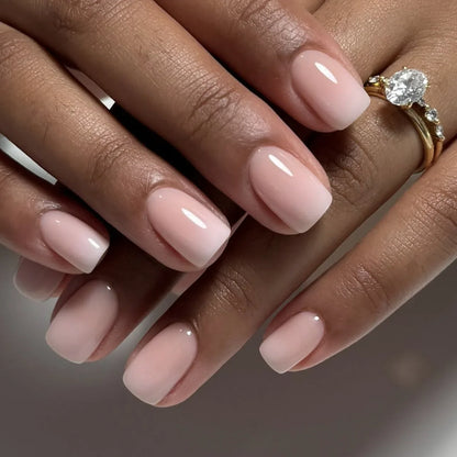 Pink Gradient French Wearable Nail Art Fashion Simple Short Fake Nails Detachable Finished False Nails Press on Nails with Glue