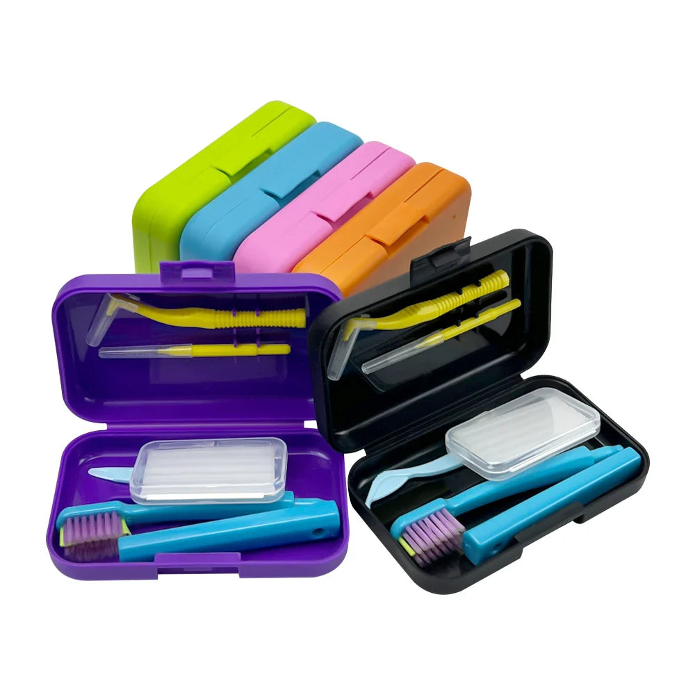 1 Box Dental Cleaning Care Kits Portable Travel Oral Teeth Cleaning Set Detachable Toothbrush Interdental Brush Storage Case