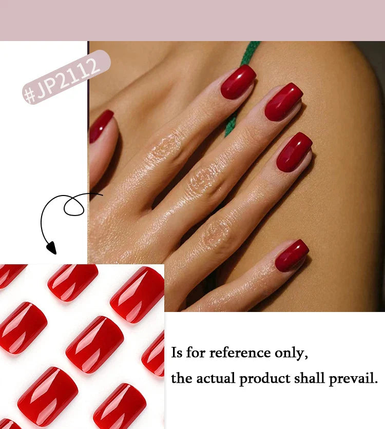 Solid Color Wearable Nail Art Fashion Red Blue Rose Pink Square Shape Finished False Nails Press on Nails with Glue Wholesale