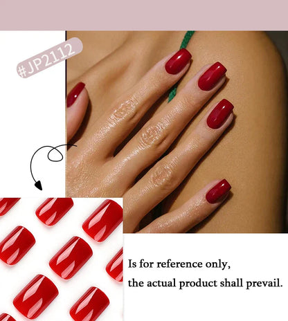 Solid Color Wearable Nail Art Fashion Red Blue Rose Pink Square Shape Finished False Nails Press on Nails with Glue Wholesale