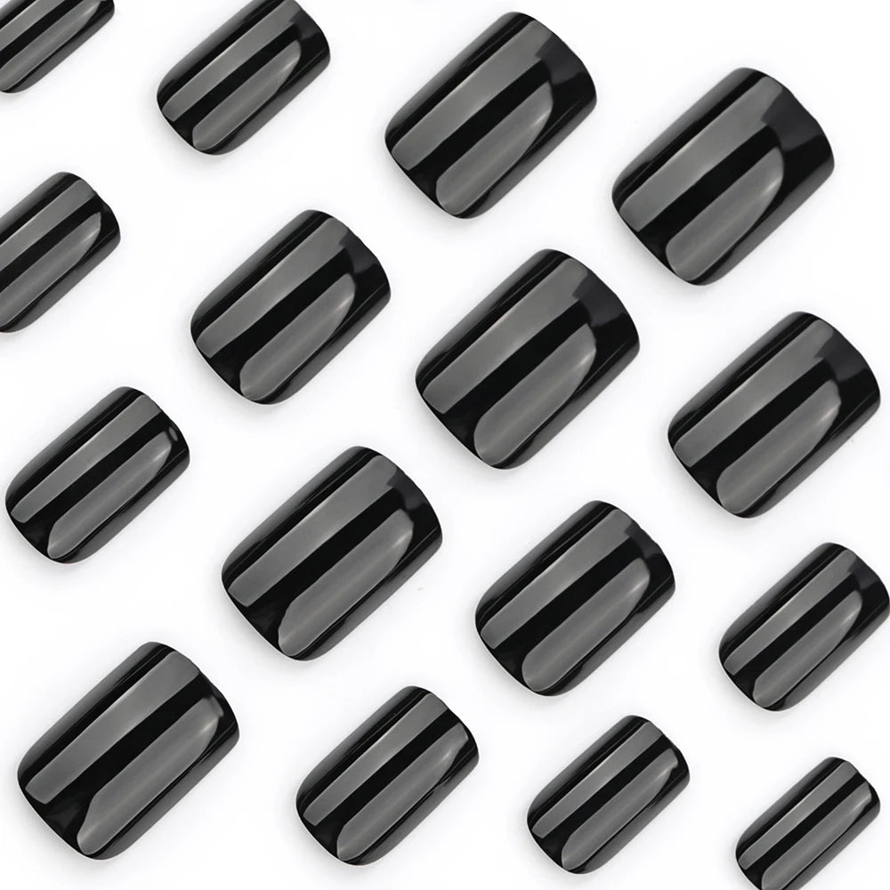 120Pcs Classic Glossy Black Fake Nails Full Cover Press On Nails Short Round Reusable False Fingertips DIY Women Manicure Tools