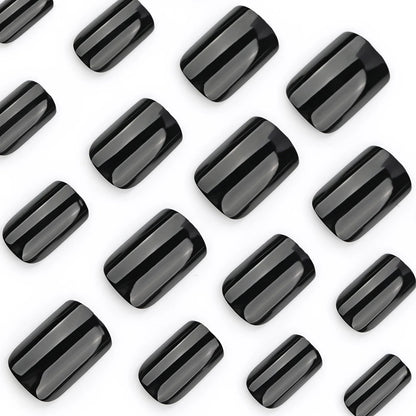 120Pcs Classic Glossy Black Fake Nails Full Cover Press On Nails Short Round Reusable False Fingertips DIY Women Manicure Tools