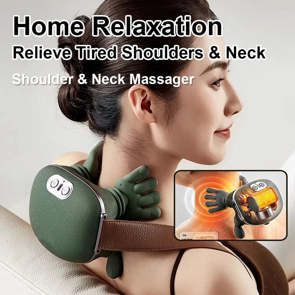 Neck Shoulder Massager Deep Tissue Shiatsu Back Cervical Massage Machine Bionic Heated Fatigue Relief Relax Muscle ﻿3-Level ﻿