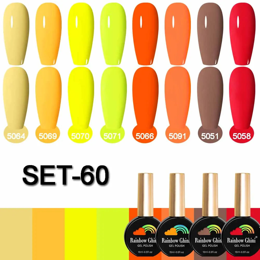 Rainbow Ghini 15ML 8Pcs/Set Nude Glitter Gel Nail Polish HEMA TPO FREE Colorful Nail UV LED Hybrid Gel Varnish All For Manicure