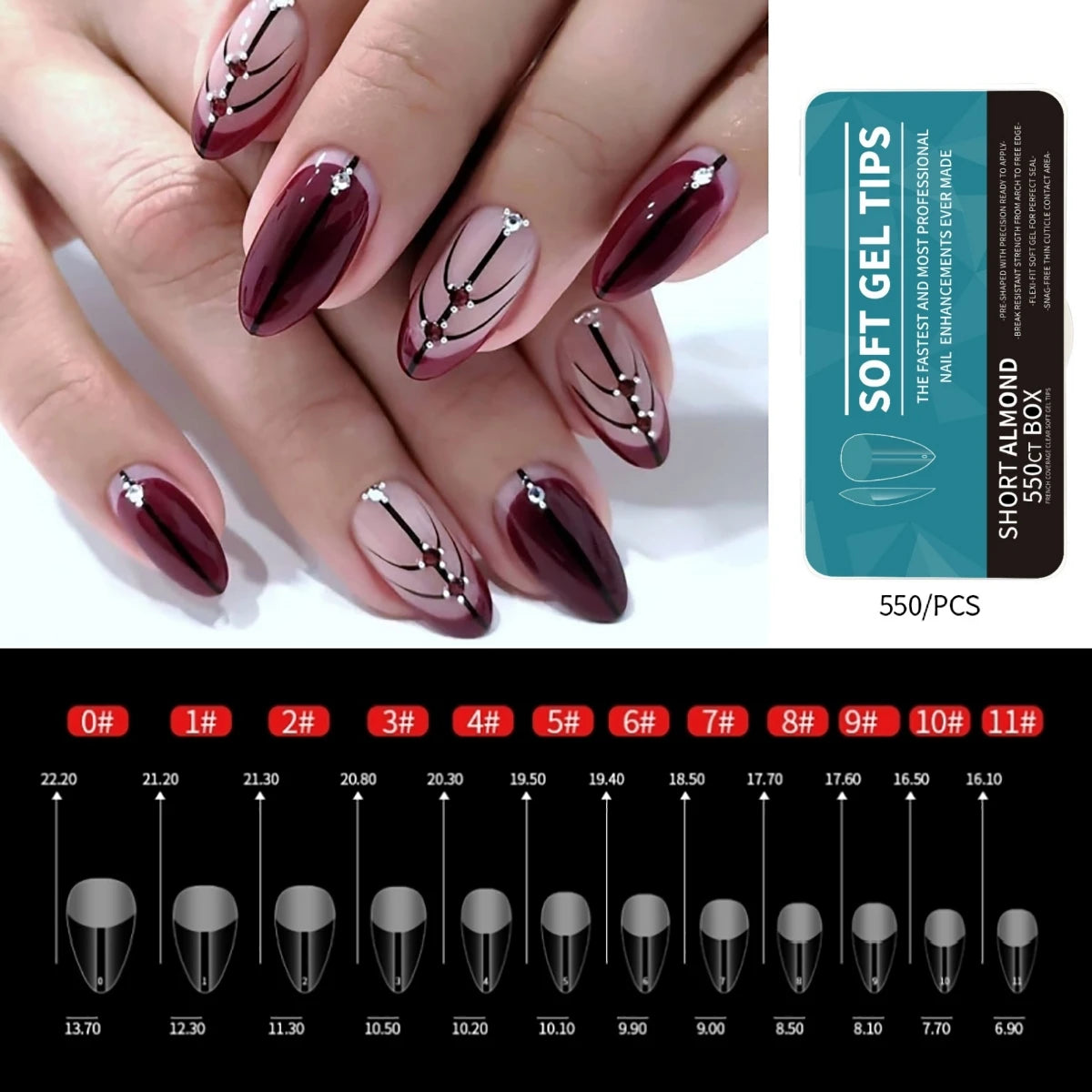 550Pcs Frosted Soft Gel Full Cover Nail Tips,11 Sizes Gel Nail Extensions False Nail Artificial Nails with Case for Nail Salons