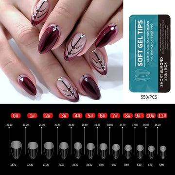 550Pcs Frosted Soft Gel Full Cover Nail Tips,11 Sizes Gel Nail Extensions False Nail Artificial Nails with Case for Nail Salons