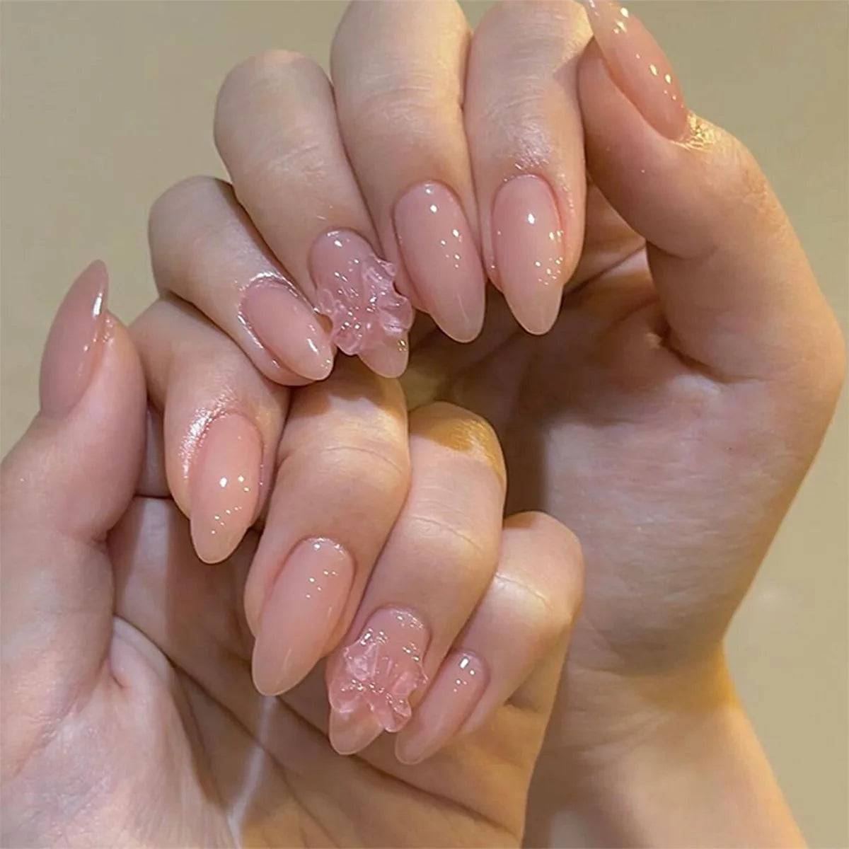 24Pcs Pink French Style Fake Nails 3D Bowknot Designs Short Square Press on Nails Sweet Korean Fashion False Nail for Women Girl