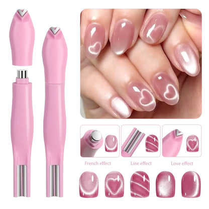 3 in 1 Nail Magnet Tool 3D Love Heart Cat Eye Nail Magnet Double Line Moon Snake Pattern French Nail UV Magnetic Stick Manicure