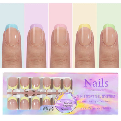 150Pcs/Box French False Nails Scarless Removable Coffin Almond Fake Nail Artificial Acrylic Patches Reusable Press On Nail Tips