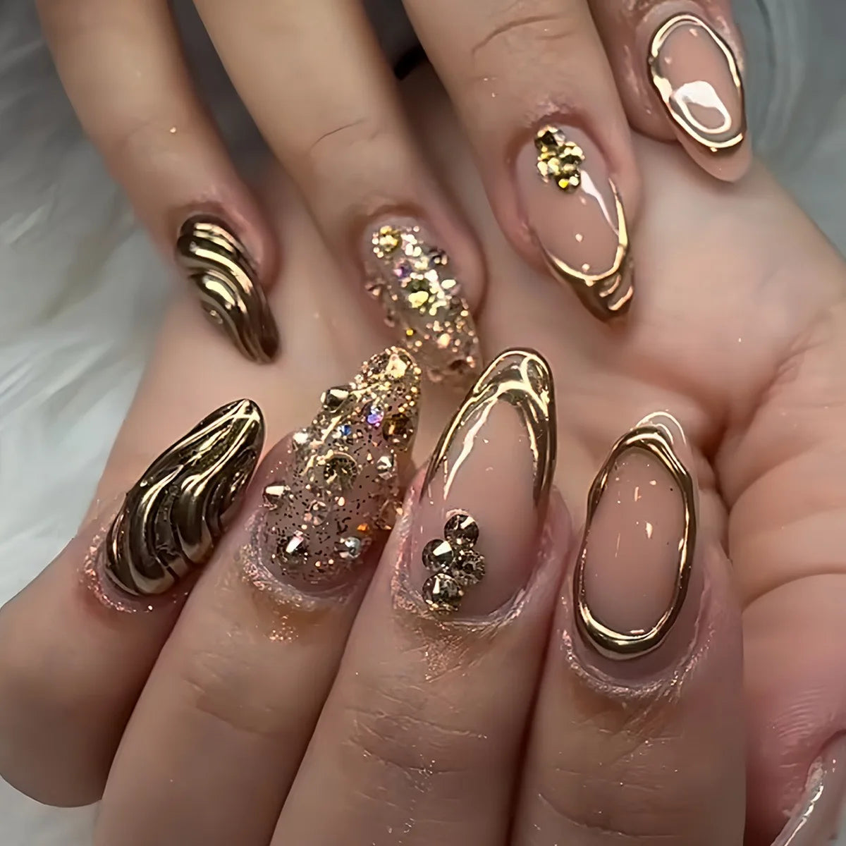 24Pcs Y2k Almond Acrylic Nails Full Cover 3D Diamond Black Nail Art Sweet Cool French Wearable Fake Nail Manicure Tips for Girls