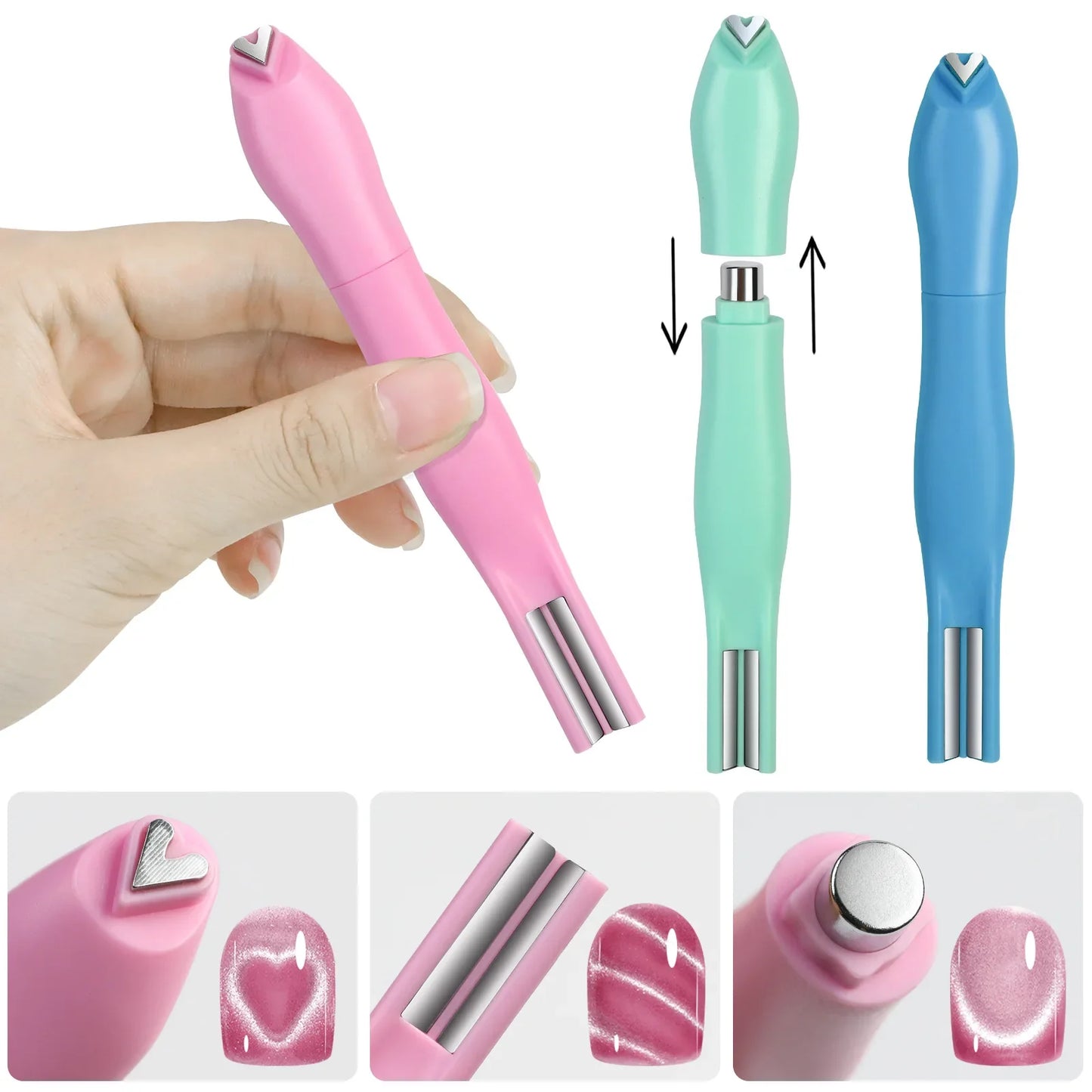 3 in 1 Nail Magnet Tool 3D Love Heart Cat Eye Nail Magnet Double Line Moon Snake Pattern French Nail UV Magnetic Stick Manicure